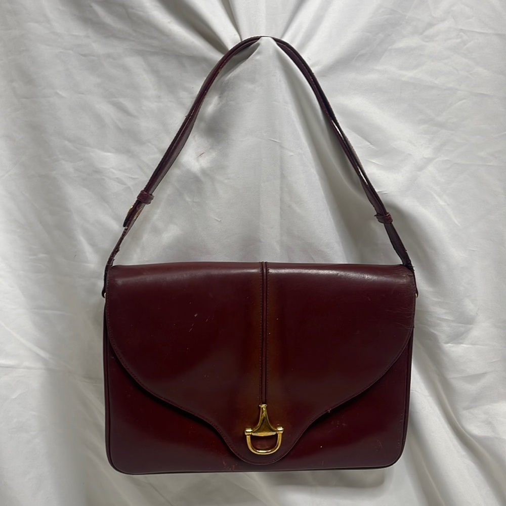 Gucci Vintage Red Leather Horsebit Shoulder Bag